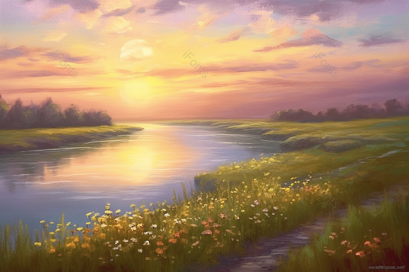 夏天日落油画氛围感背景图,插画/手绘图,插画/手绘图库,插画/手绘图下载,插画/手绘